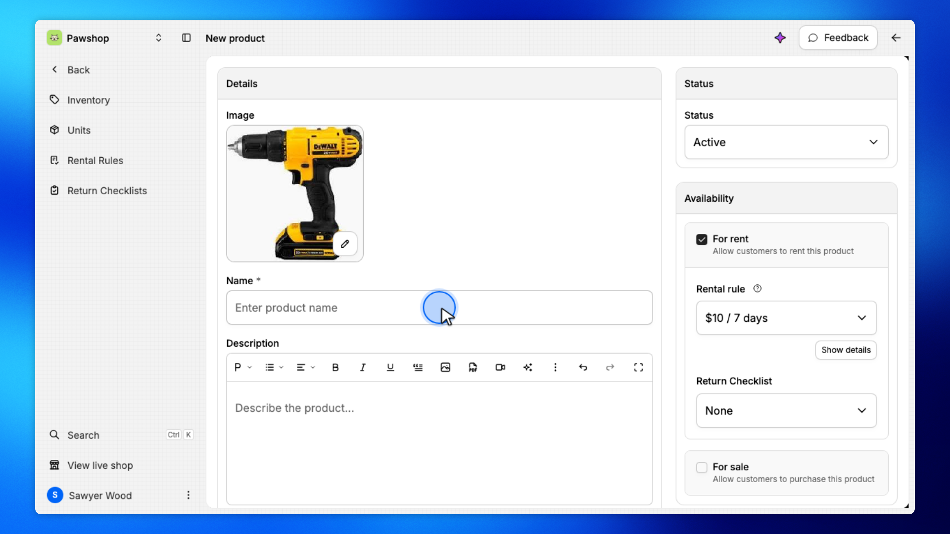 3. Enter the product details