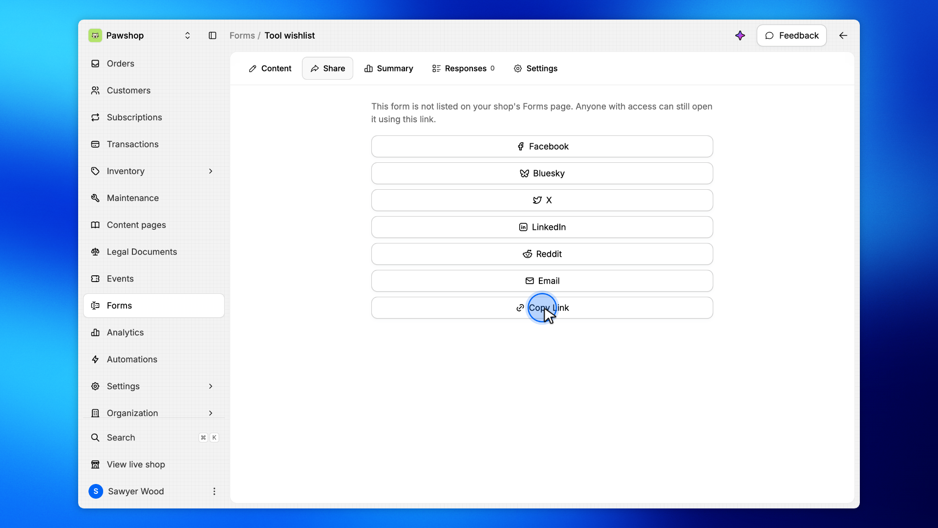 17. Copy the form link