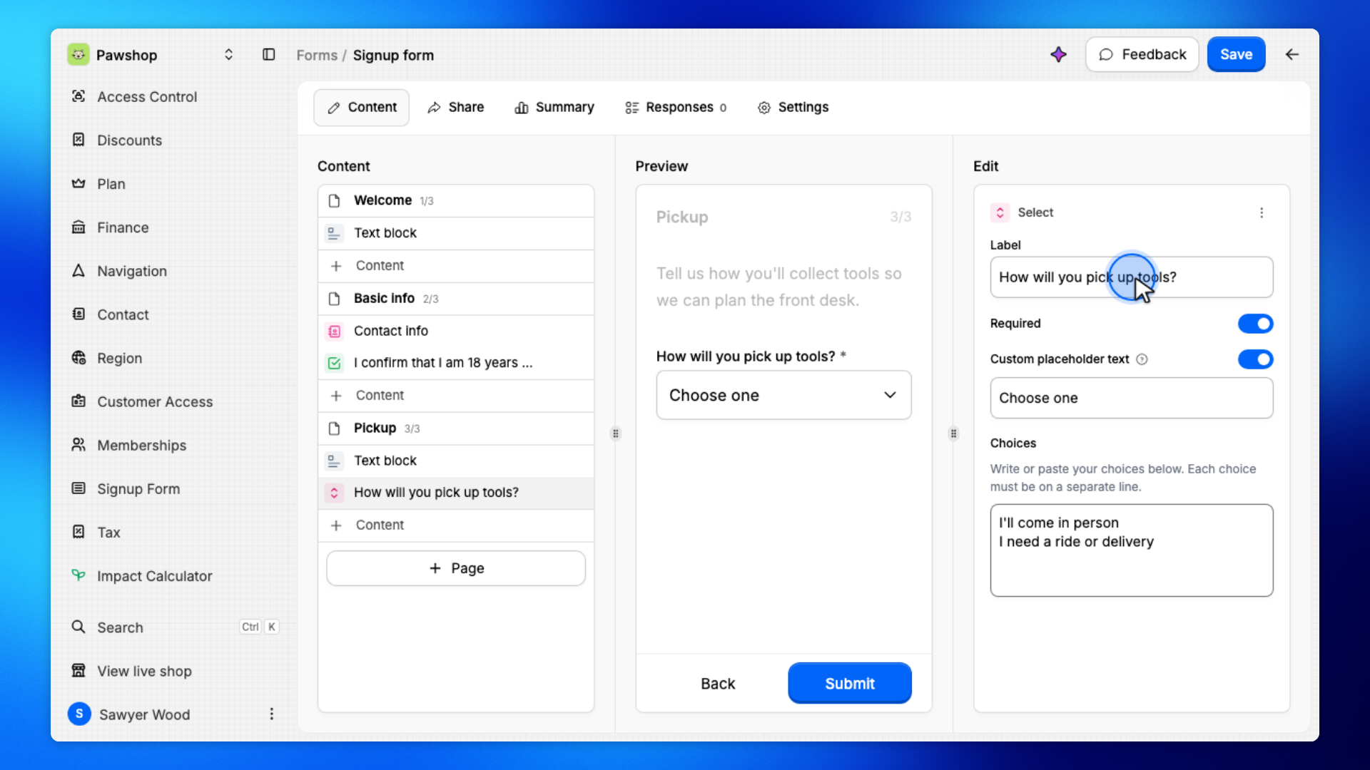 10. Set the dropdown label and choices