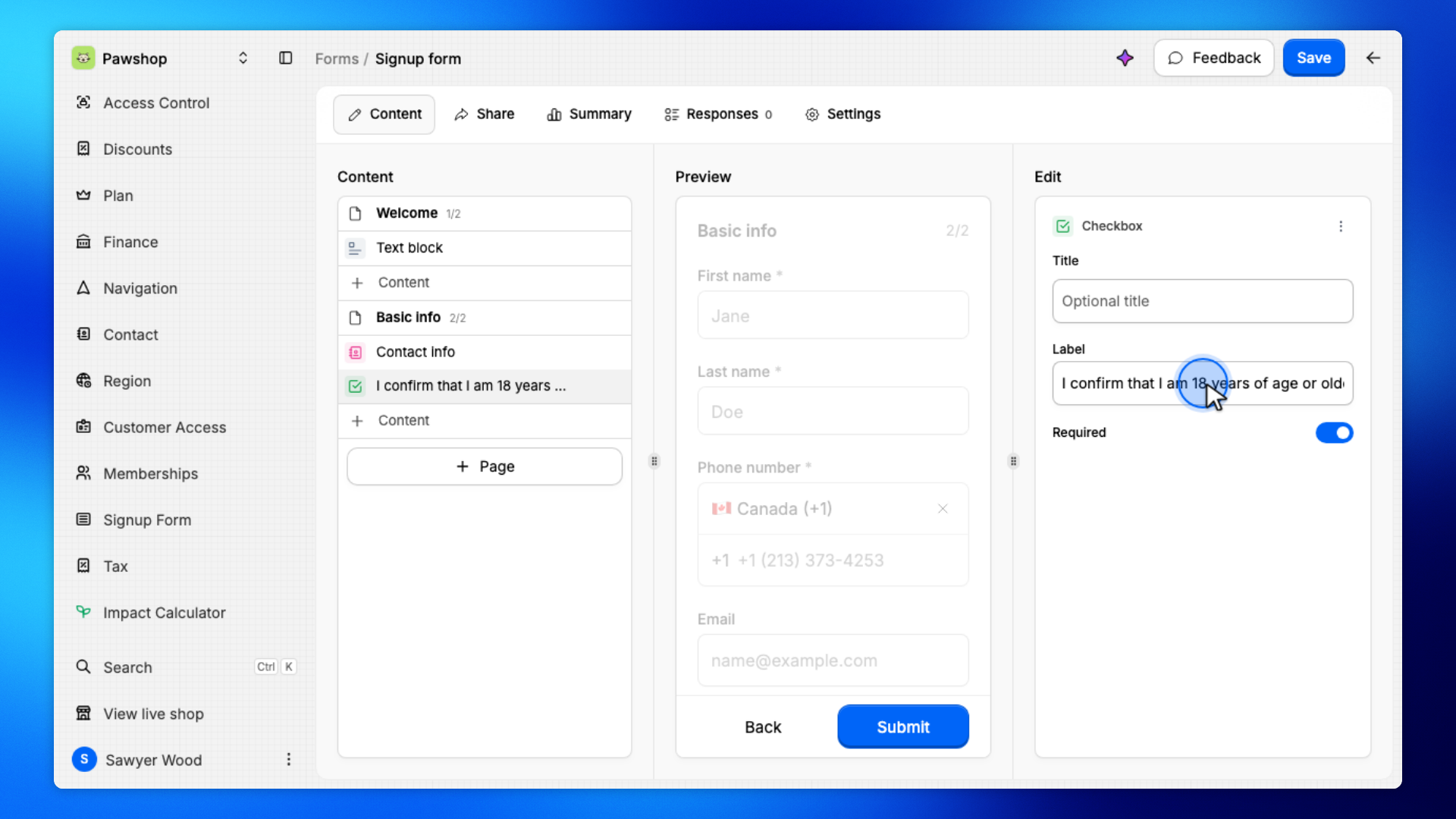 5. Set the checkbox label