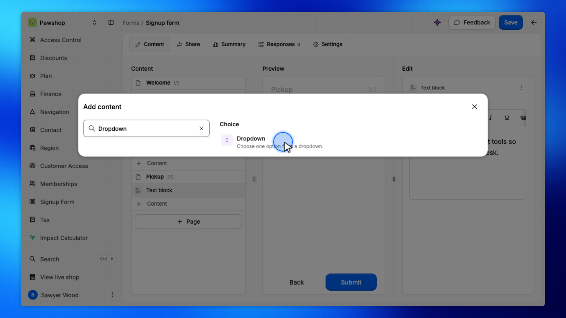 9. Choose Dropdown