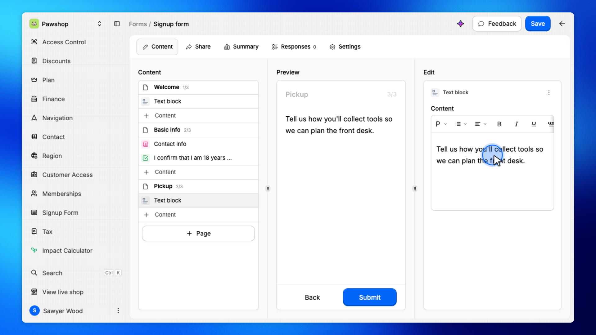 8. Write the text block