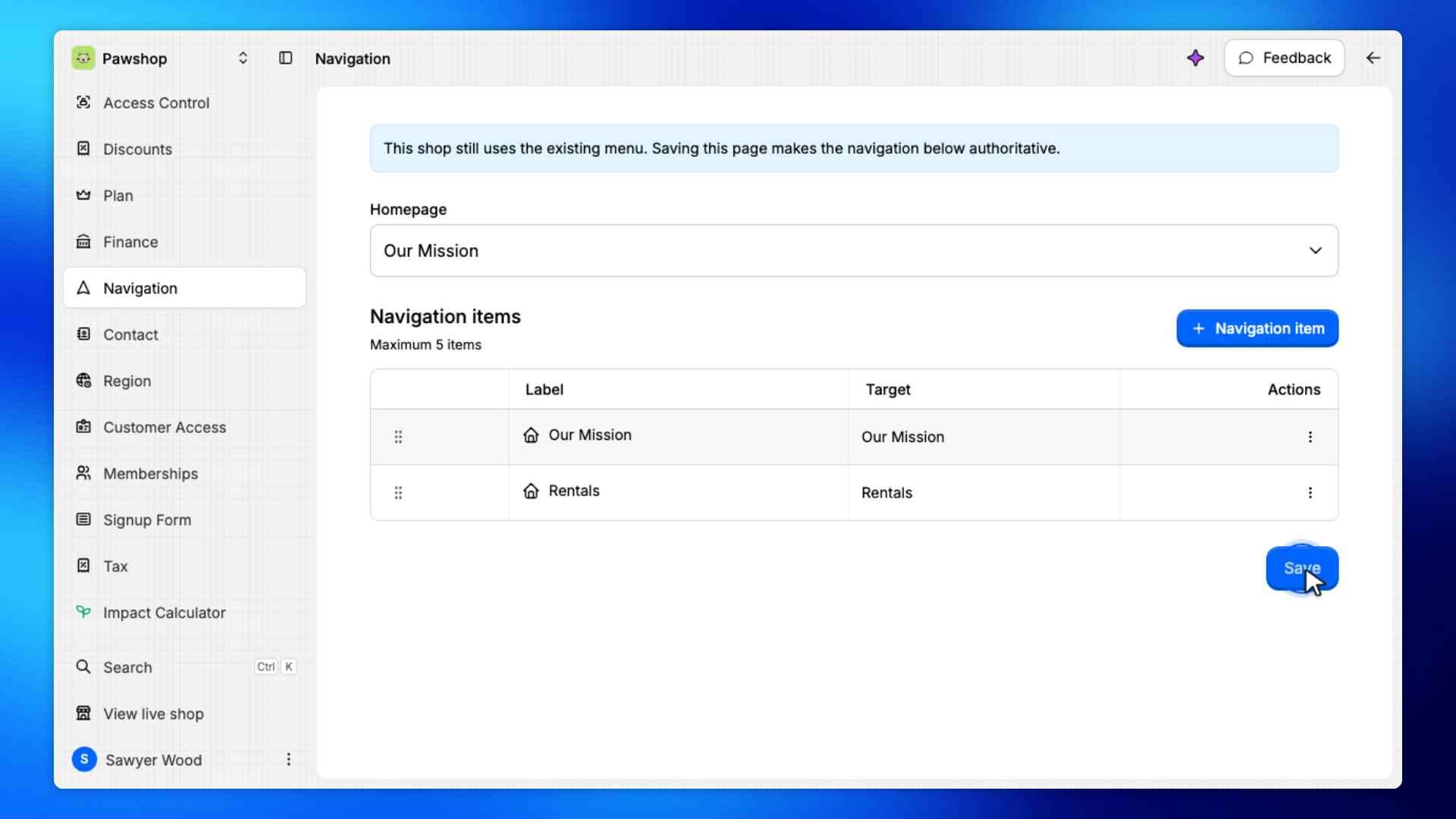 6. Save the navigation