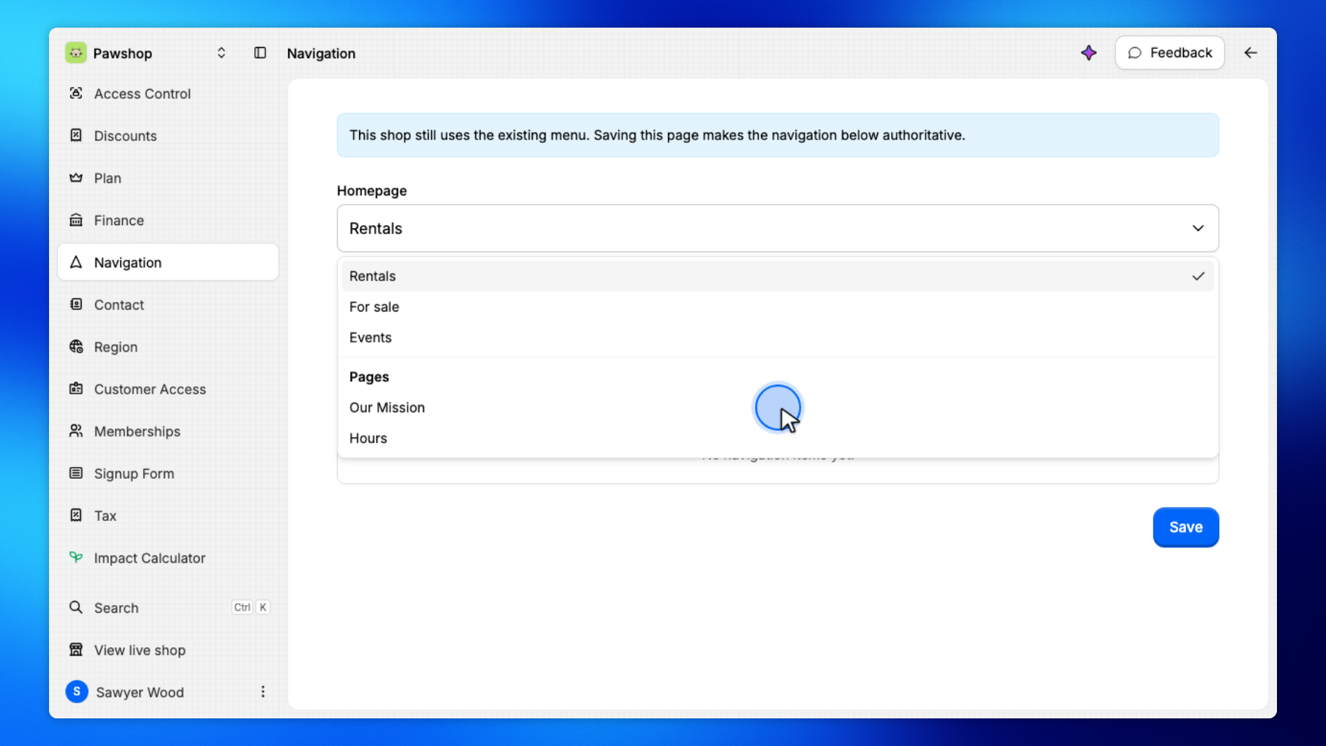 3. Choose the homepage