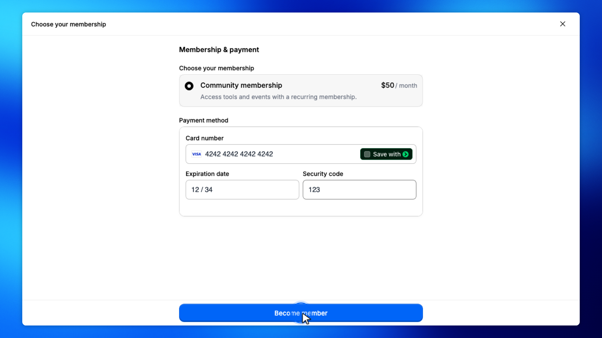 3. Enter payment details and Become member
