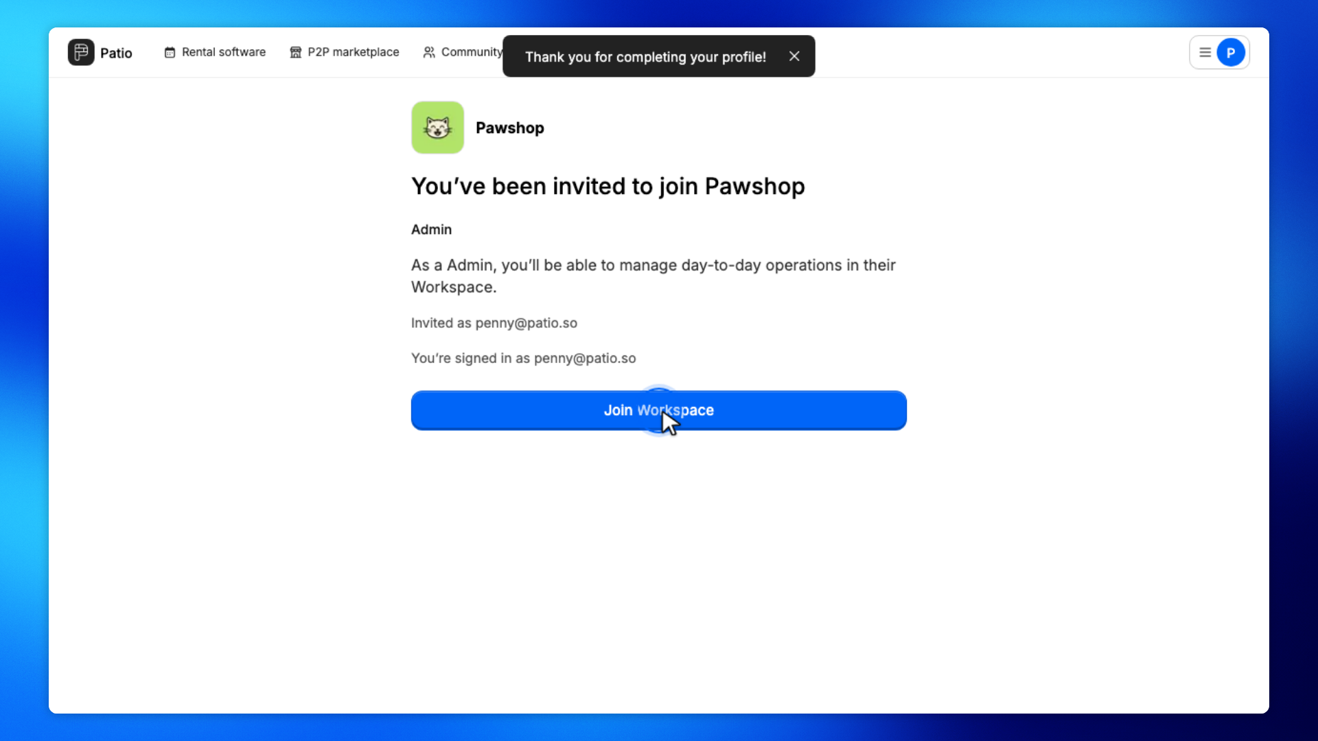 5. Click Join Workspace