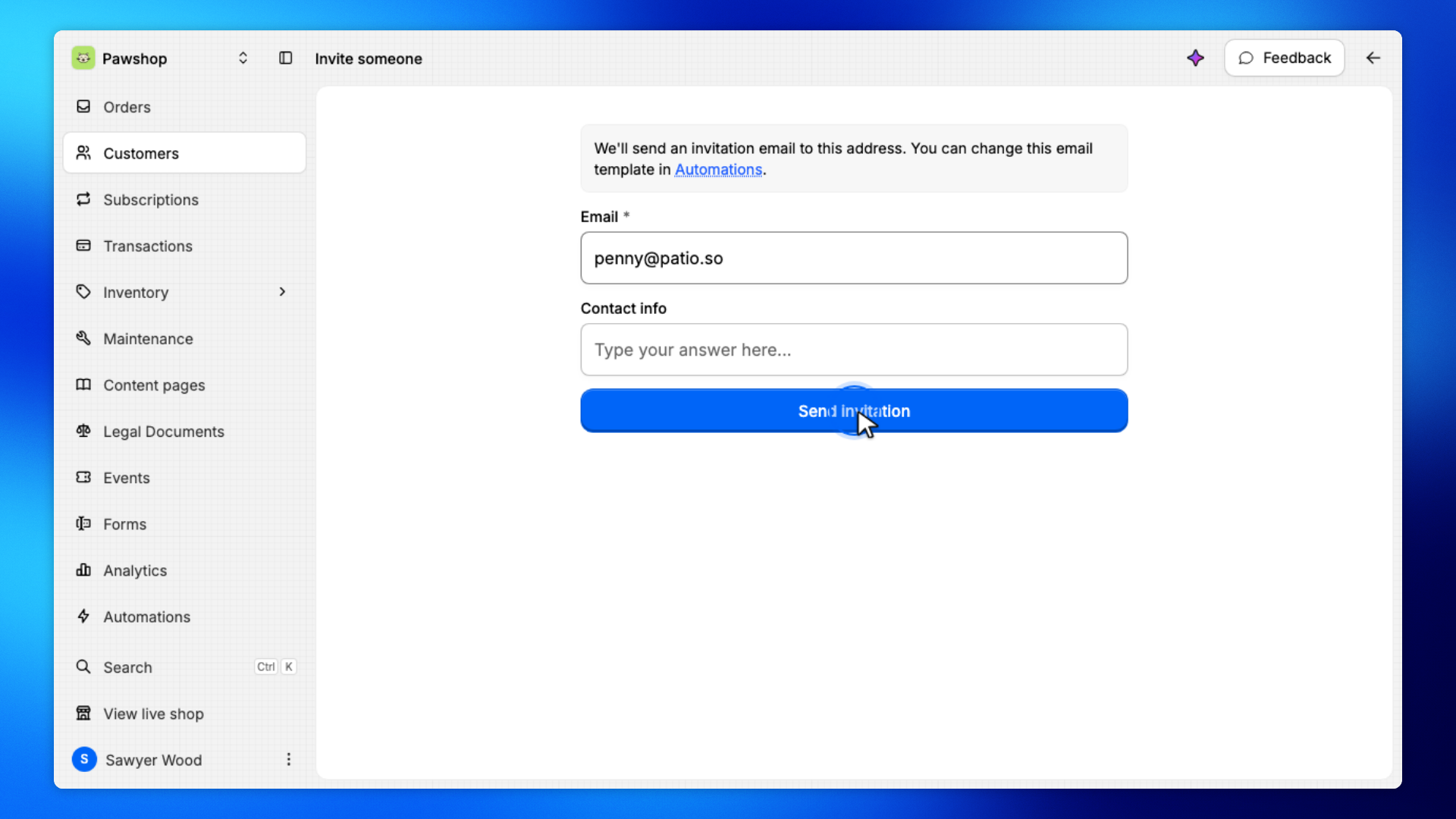 5. Enter their email and send