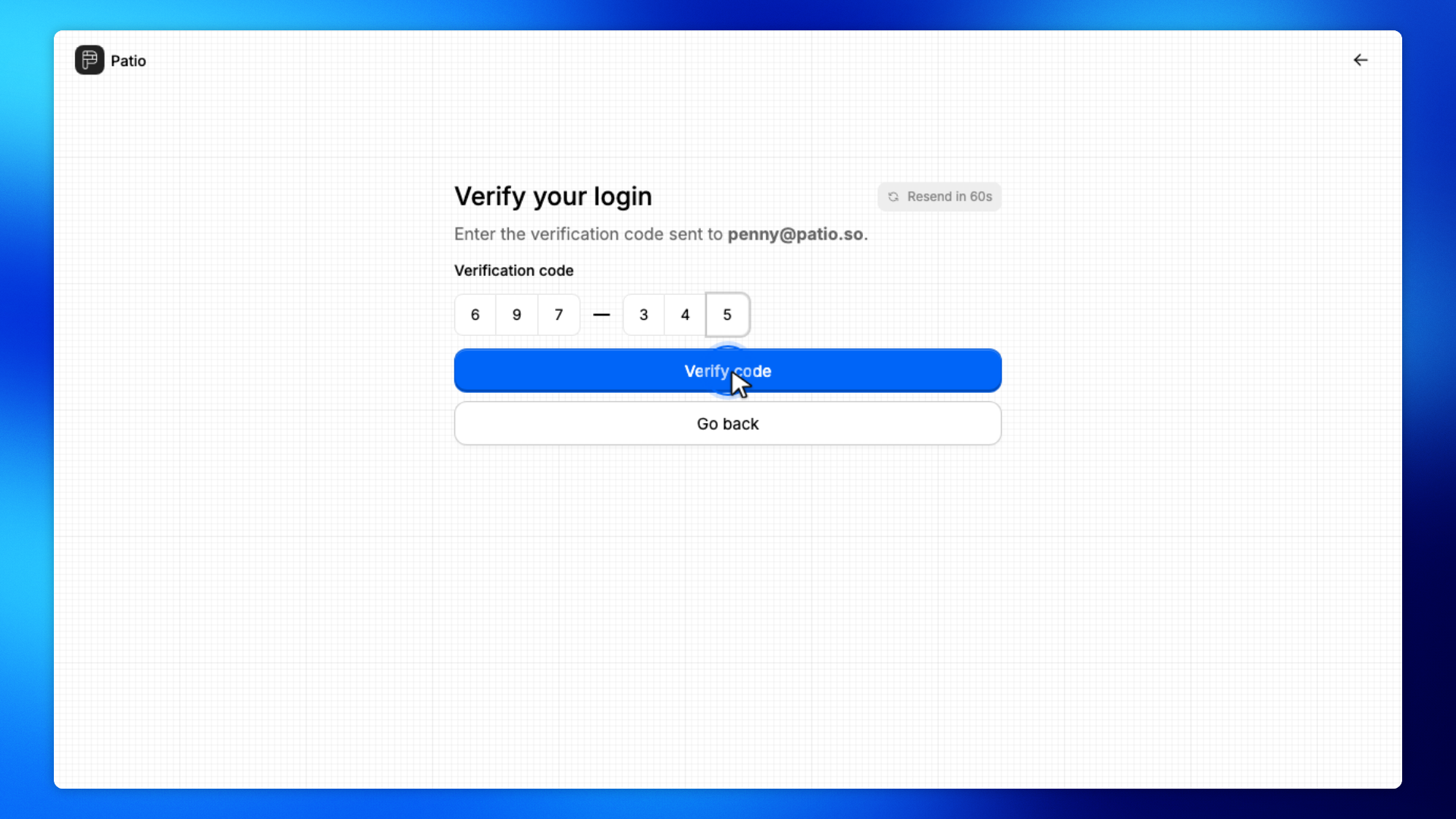 3. Enter the email code and Verify code