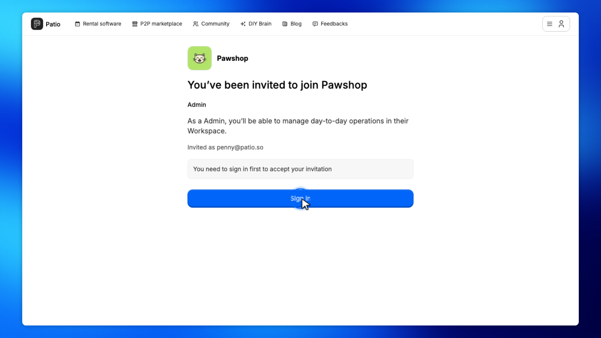 1. Open the invite link and click Sign in
