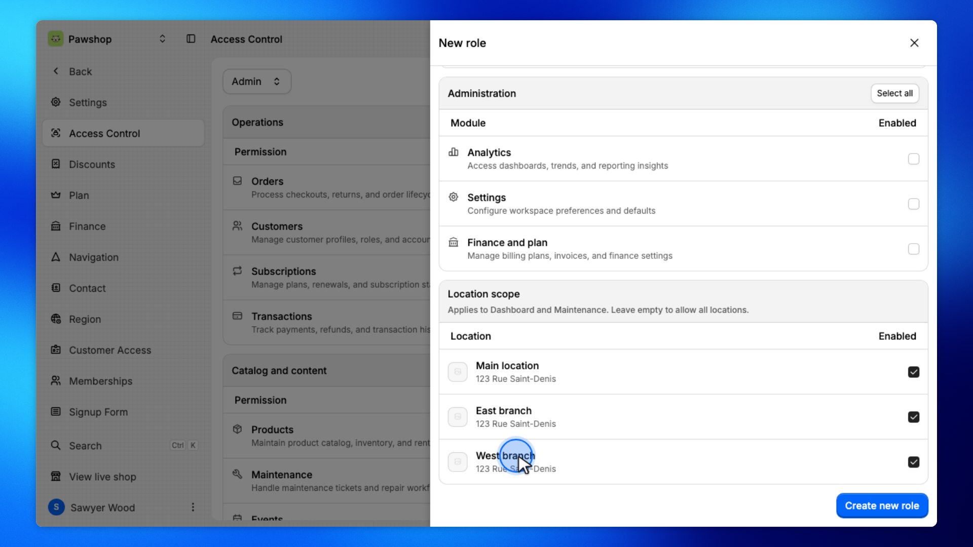 5. Choose which locations they can access