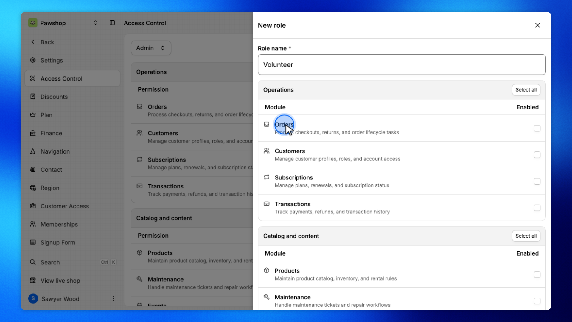 4. Choose which modules they can access
