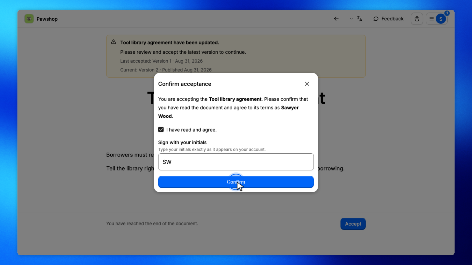 15. Confirm the new acceptance