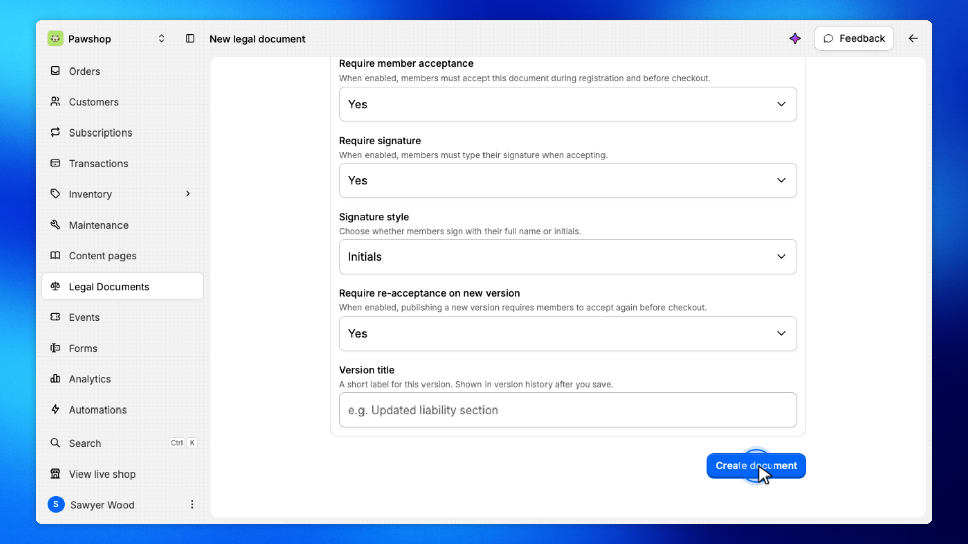 3. Create the document