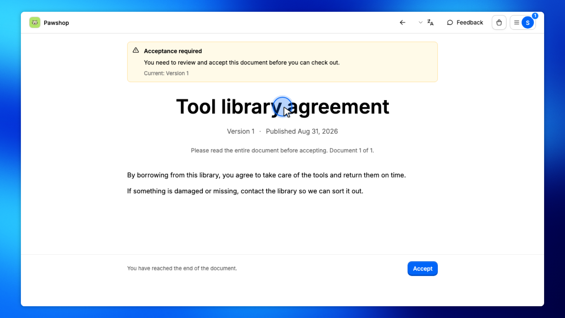 6. Confirm the document on the shop