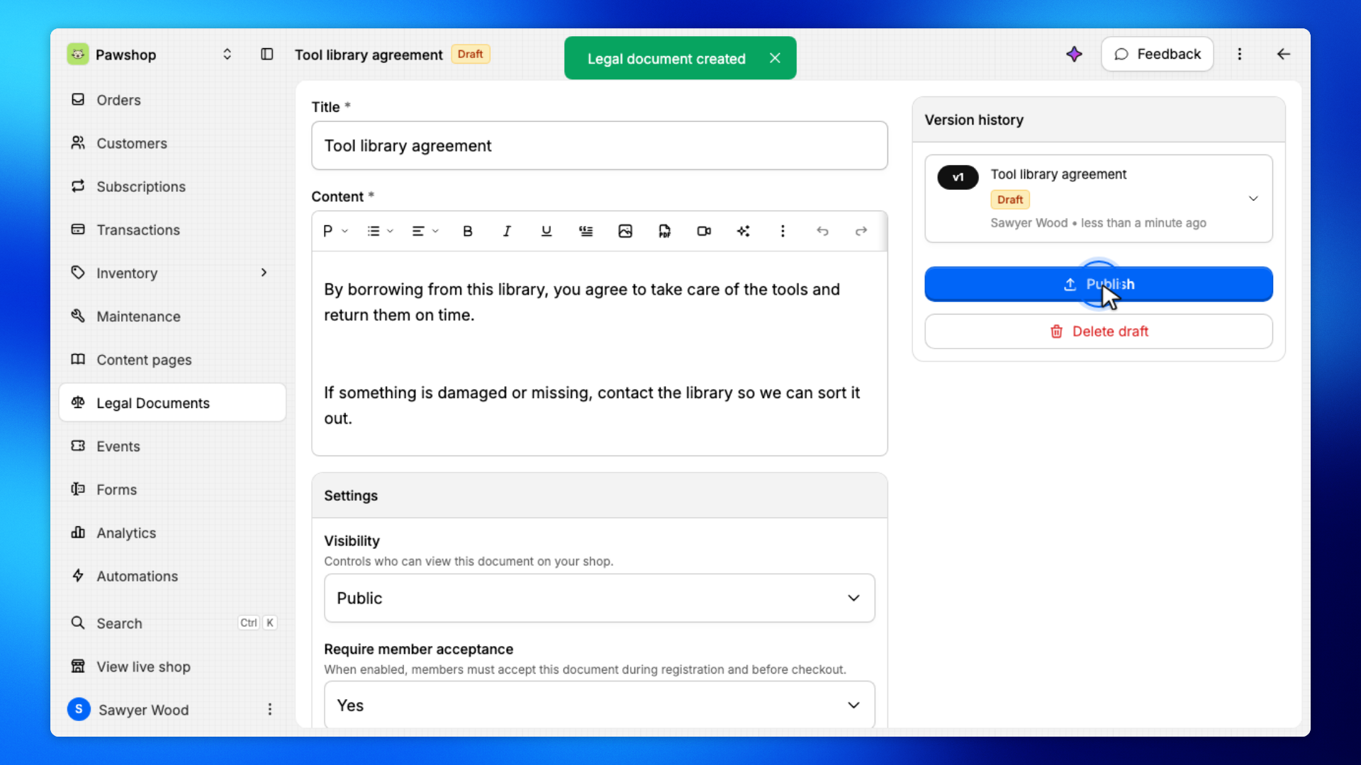 4. Publish the document