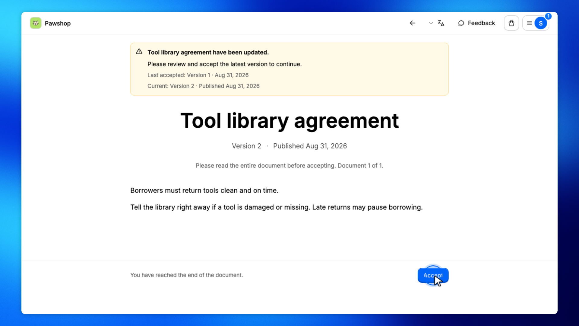 14. Review and accept the new version