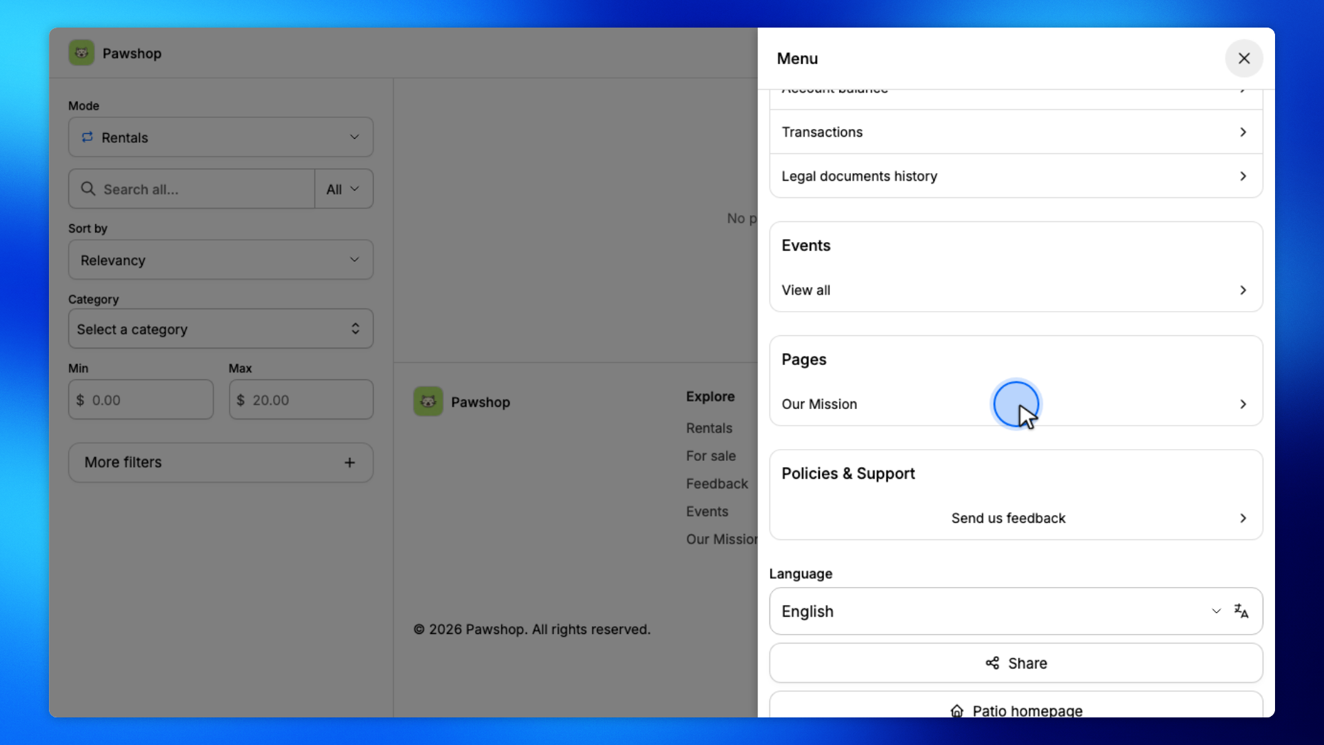 5. Open the page from the shop menu