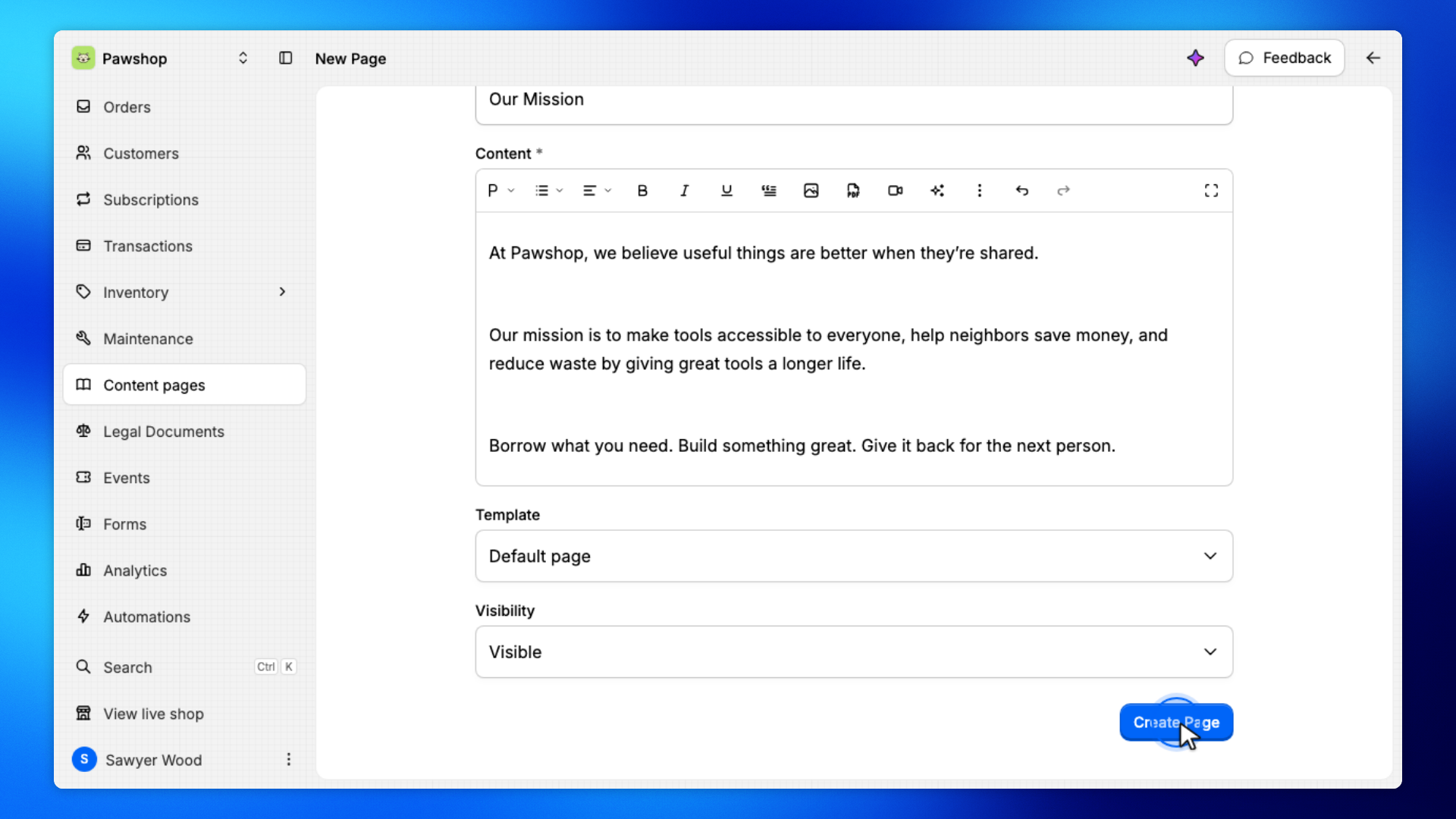 3. Create the page