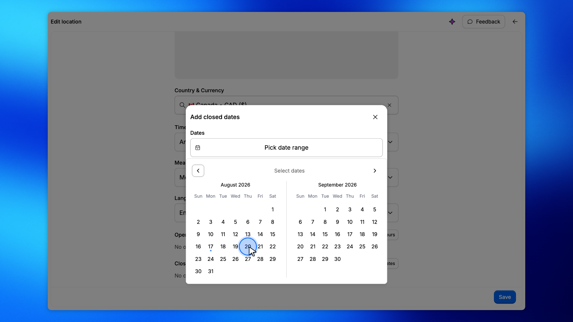 2. Choose the dates