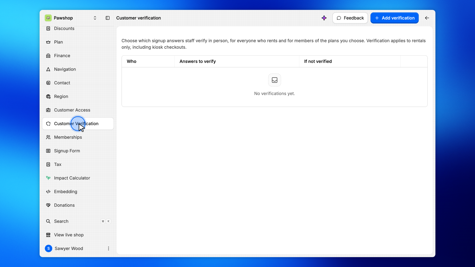 1. Open Customer verification