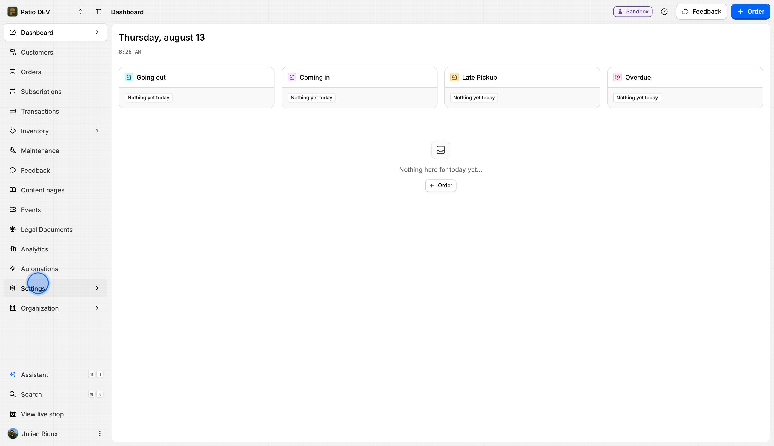 Navigate to Organization Settings — Recording 00:03 Cancel Stop